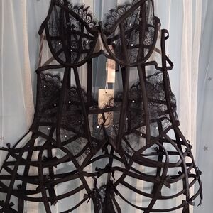 Victoria's Secret Black Lace Cage Corset